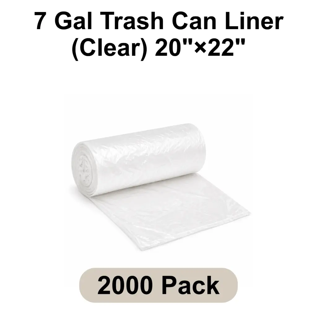 [BG-20-WH] 20" x 22" 8 Mic Can Liner (Clear) [2000 pack 40 Rolls x 50 Bags] Heavy Duty 7 Gallons High Density Poly Ethylene