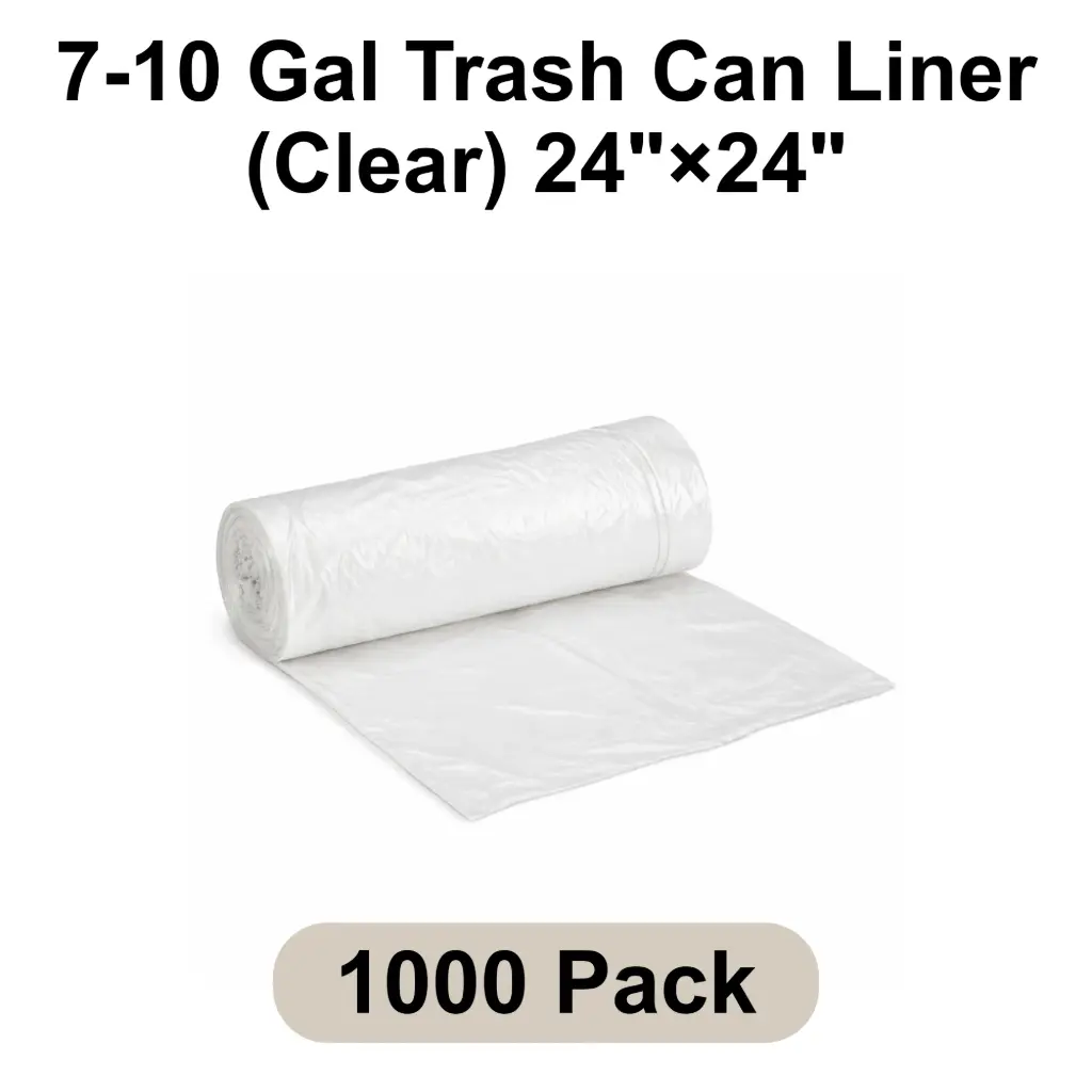 [BG-24-WH] 24" x 24" 8 Mic Can Liner (Clear) [1000 pack 20 Rolls x 50 Bags] Heavy Duty 10 Gallons High Density Poly Ethylene