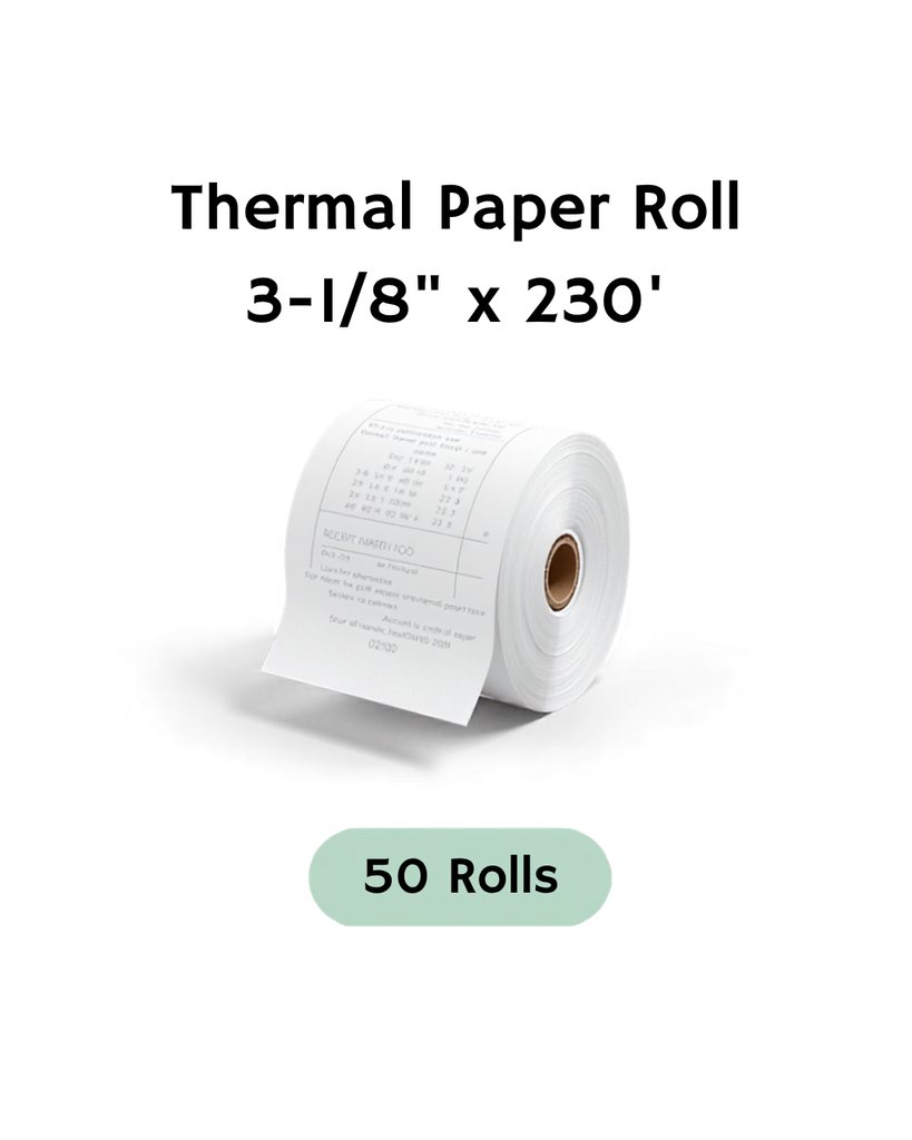 Thermal Paper Roll 3-1/8" x 230' (80mm x 70m) BPA-Free 48GSM 7/16" Core [50 per case]