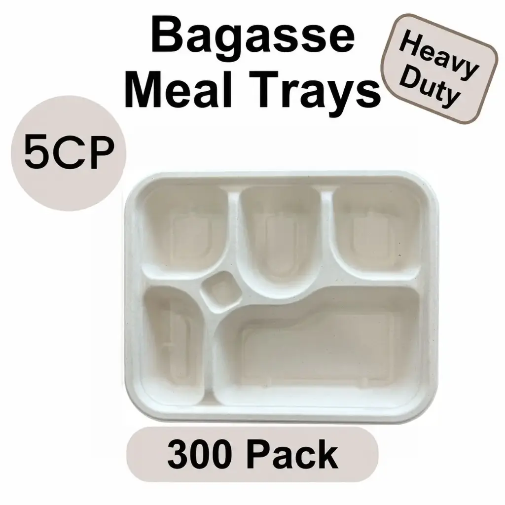 5-Compartment Plate Heavy Duty White [300 pack] Bagasse