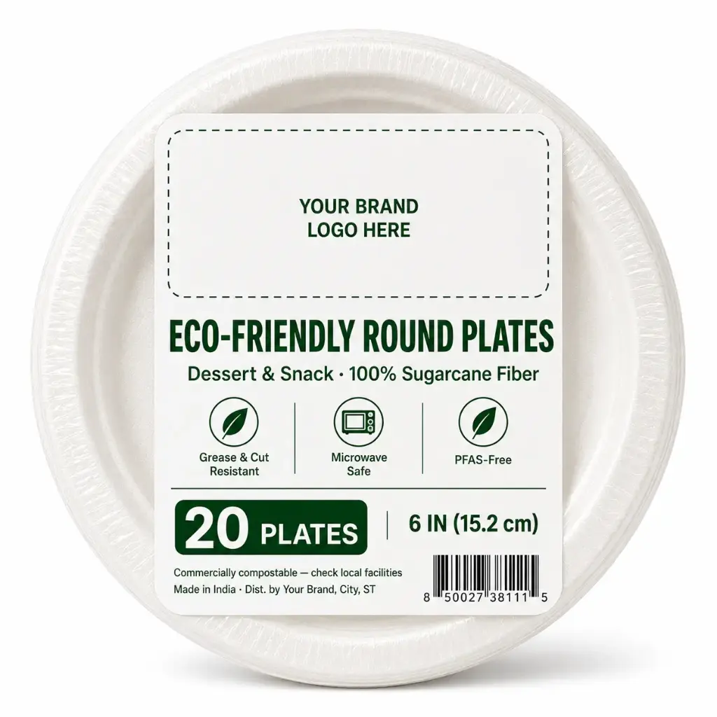 Eco-friendly Round Plate 6", 20-ct per pack | 40 Packs/Case