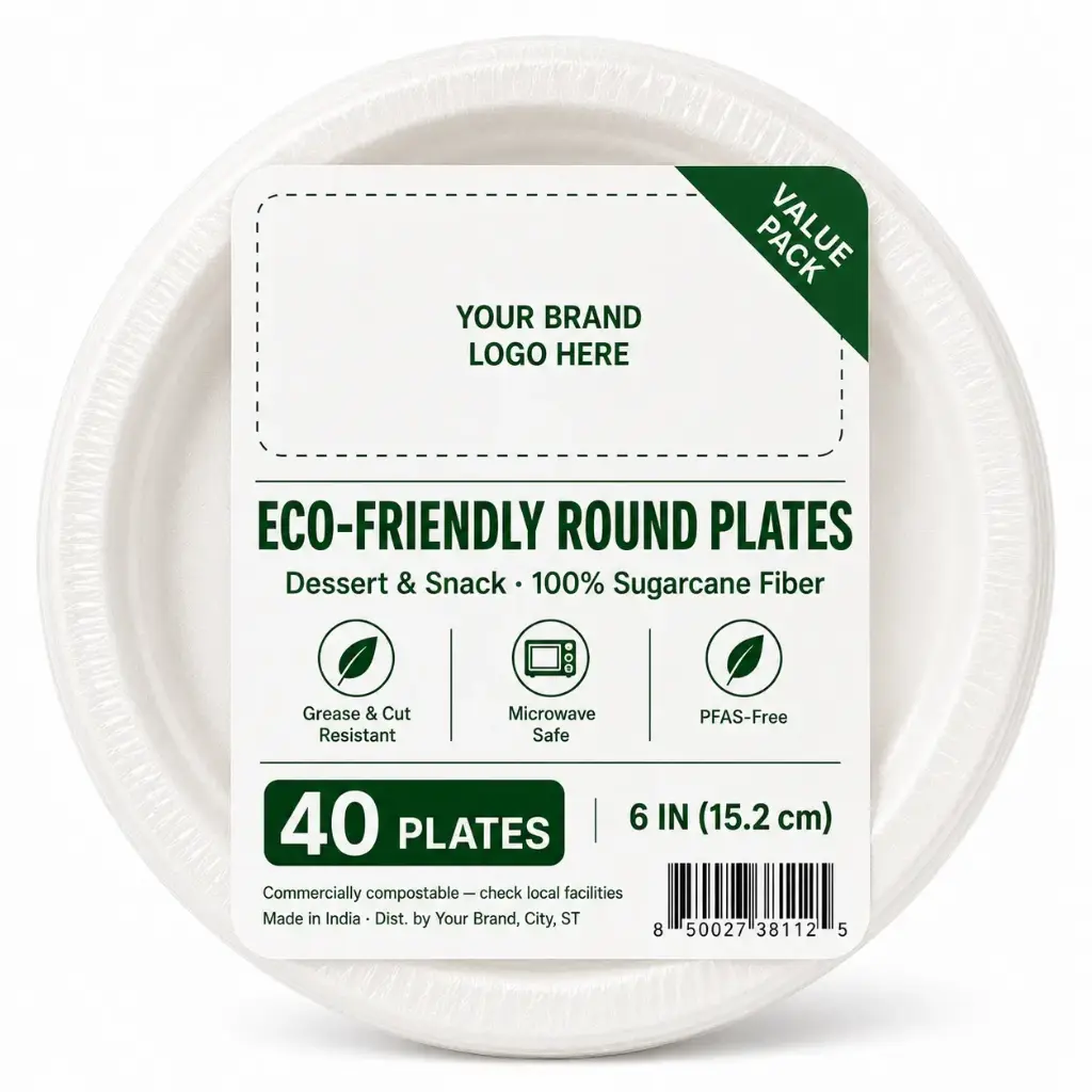 Eco-friendly Round Plate 6", 40-ct per pack | 20 Packs/Case
