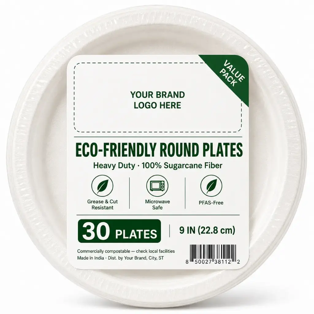 Eco-friendly Round Plate 9", 30-ct per pack | 15 Packs/Case