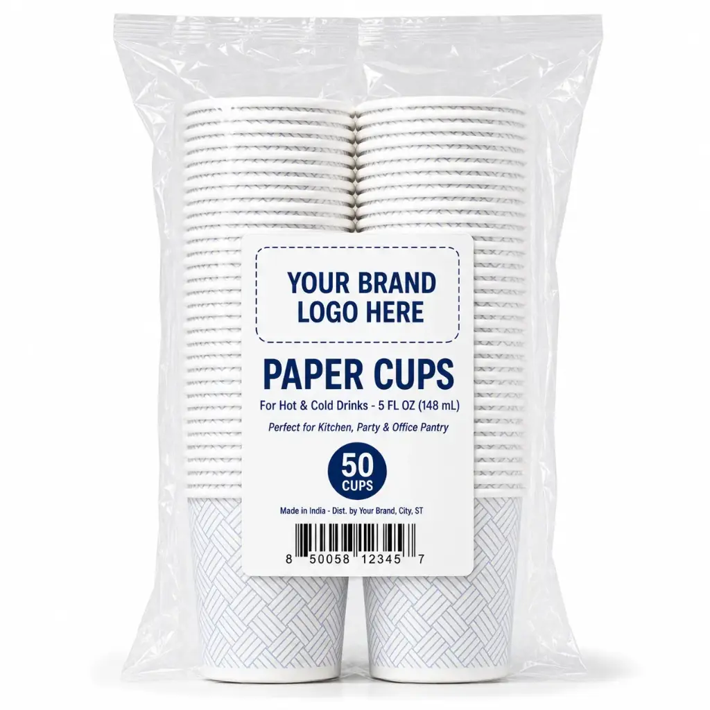 5 oz Printed Paper Cups, 50-Count - Single Wall Disposable