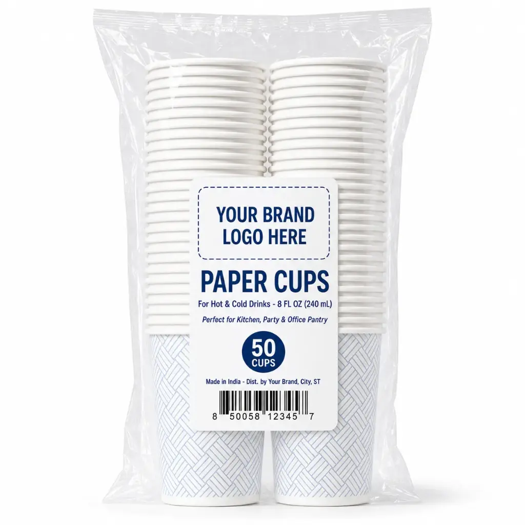 8 oz Printed Paper Cups, 50-Count - Single Wall Disposable