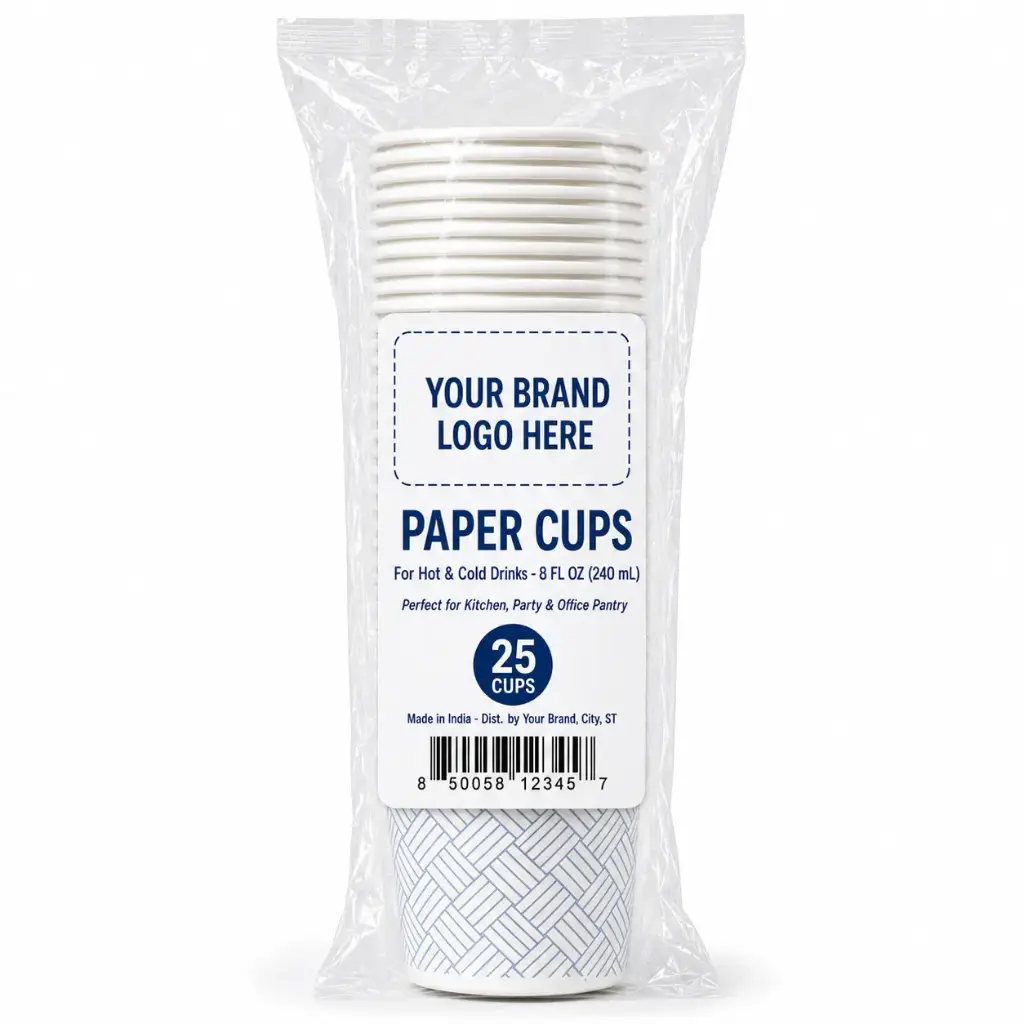 8 oz Printed Paper Cups, 25-Count - Single Wall Disposable