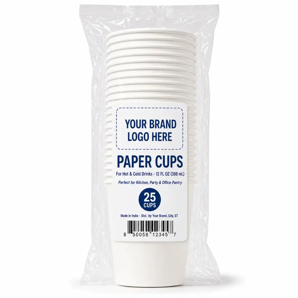 12 oz Plain Paper Cups, 25-Count - Single Wall Disposable