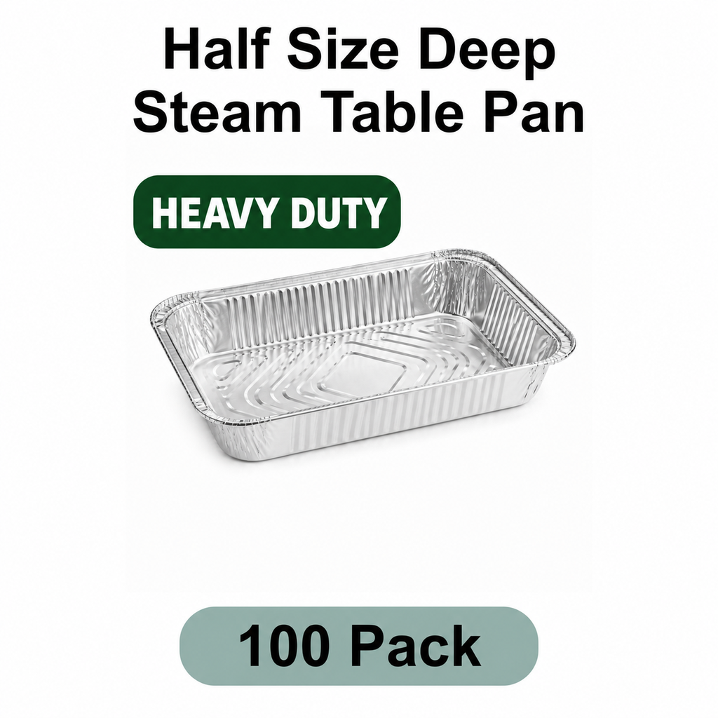 Half Size Deep Steam Table Pan Aluminum Foil 100pk Heavy duty
