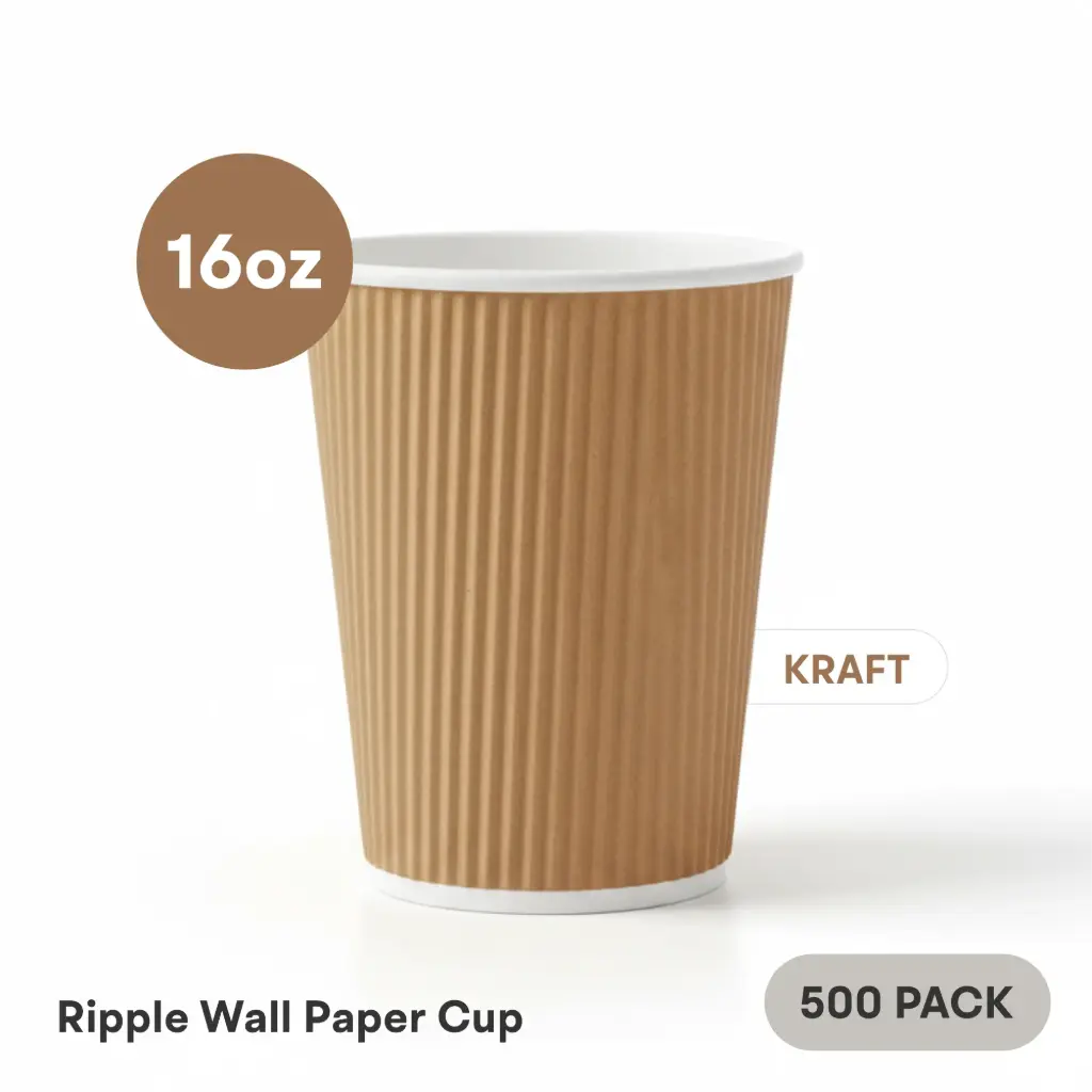 [RW-16-KR] 16 OZ Paper Cup Ripple Wall (480 ML) (Kraft) [500 per case] Plain Disposable  