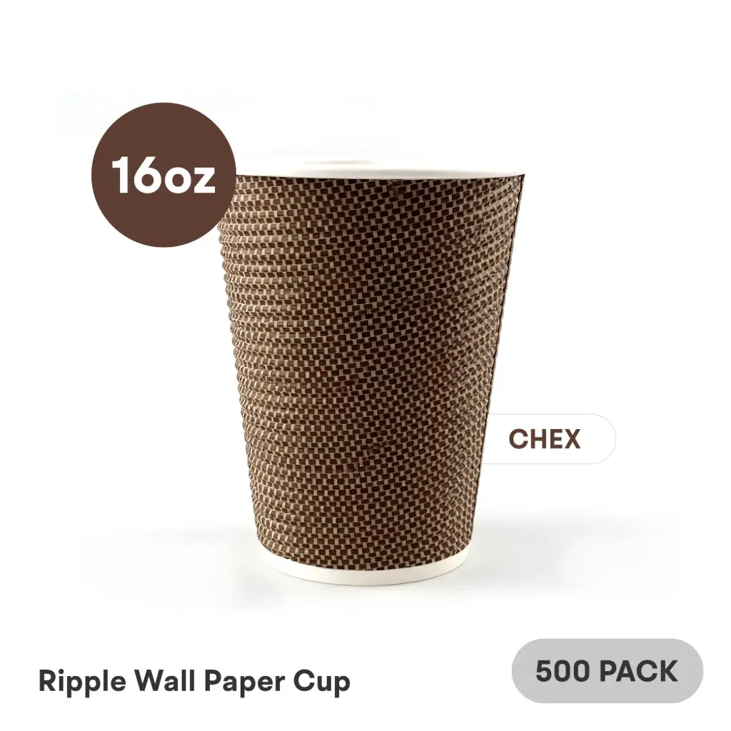 [RW-16-BK-1] 16 OZ Paper Cup Ripple Wall (480 ML) (Brown Chex Black Dots) [500 per case] Plain Disposable