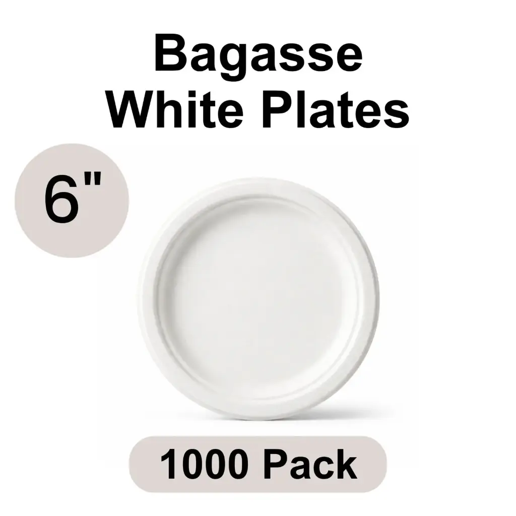 6" Plates White [1000 pack] Bagasse
