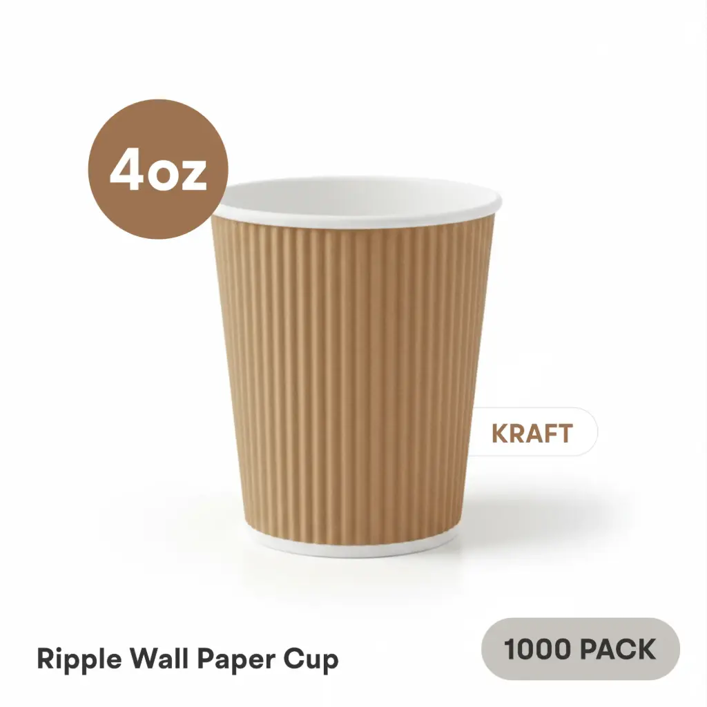 [RW-04-KR] 4 OZ Paper Cup Ripple Wall (120 ML) (Kraft) [1000 per case]  Plain Disposable       
