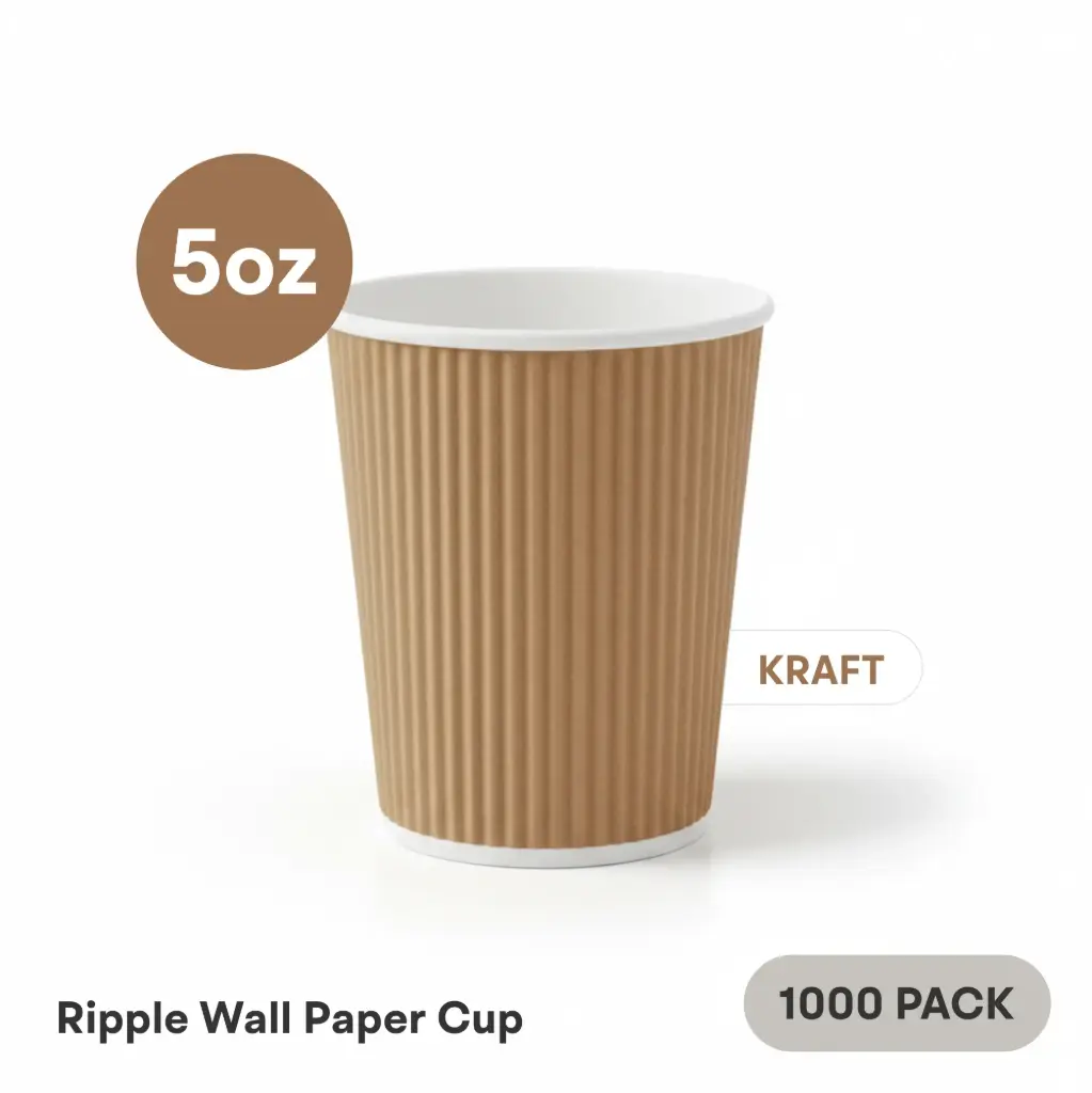[RW-05-KR] 5 OZ Paper Cup Ripple Wall (150 ML) (Kraft) [1000 per case] Plain Disposable    