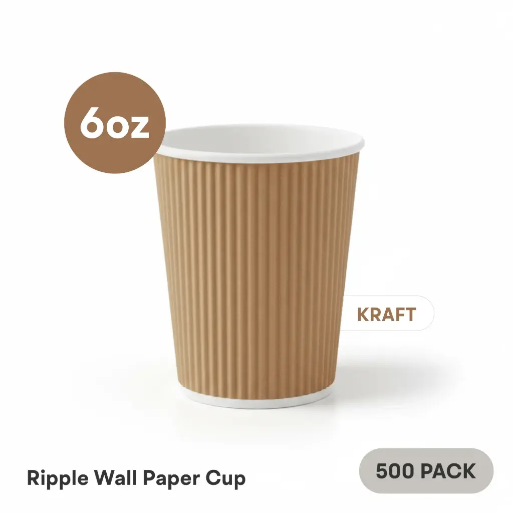 [RW-06-KR] 6 OZ Paper Cup Ripple Wall (180 ML) (Kraft) [500 per case] Plain Disposable