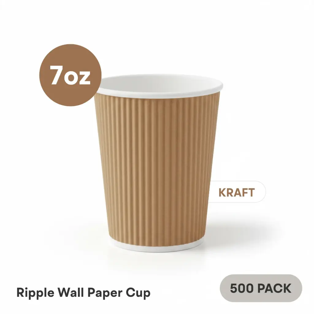 [RW-07-KR] 7 OZ Paper Cup Ripple Wall (210 ML) (Kraft) [500 per case] Plain Disposable