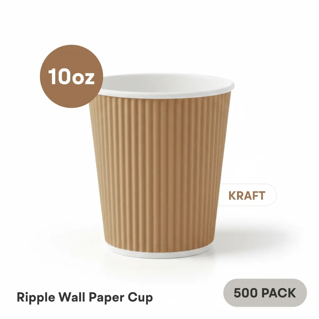[RW-10-KR] 10 OZ Paper Cup Ripple Wall (300 ML) (Kraft) [500 per case] Plain Disposable