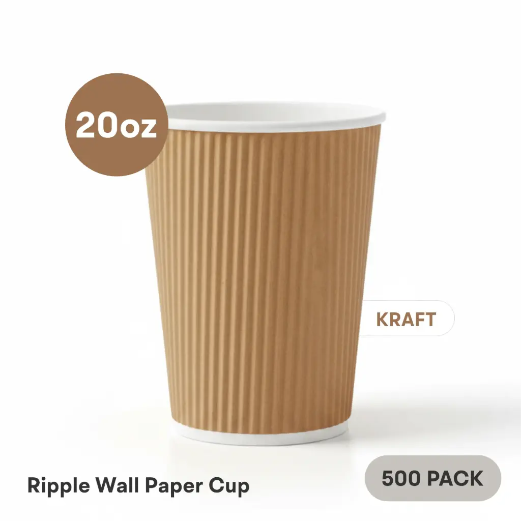 [RW-20-KR] 20 OZ Paper Cup Ripple Wall (600 ML) (Kraft) [500 per case] Plain Disposable