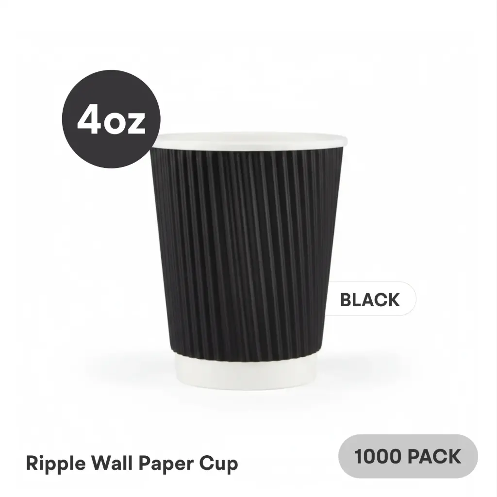 [RW-04-BK] 4 OZ Paper Cup Ripple Wall (120 ML) (Black) [1000 per case]  Plain Disposable