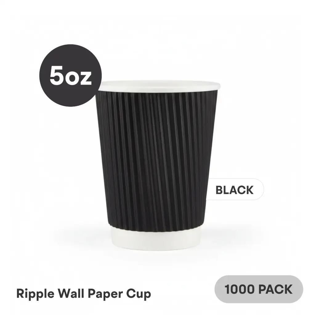 [RW-05-BK] 5 OZ Paper Cup Ripple Wall (150 ML) (Black) [1000 per case] Plain Disposable