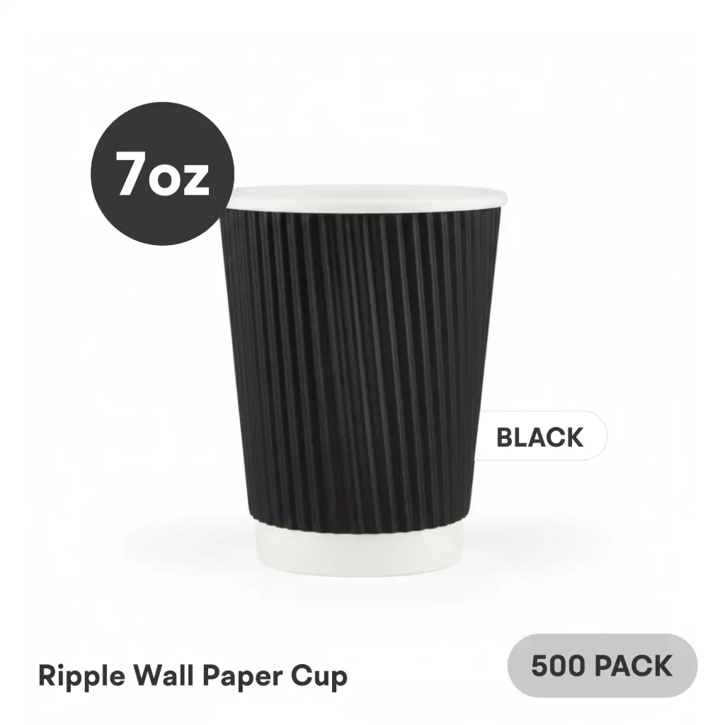 [RW-07-BK] 7 OZ Paper Cup Ripple Wall (210 ML) (Black) [500 per case] Plain Disposable 