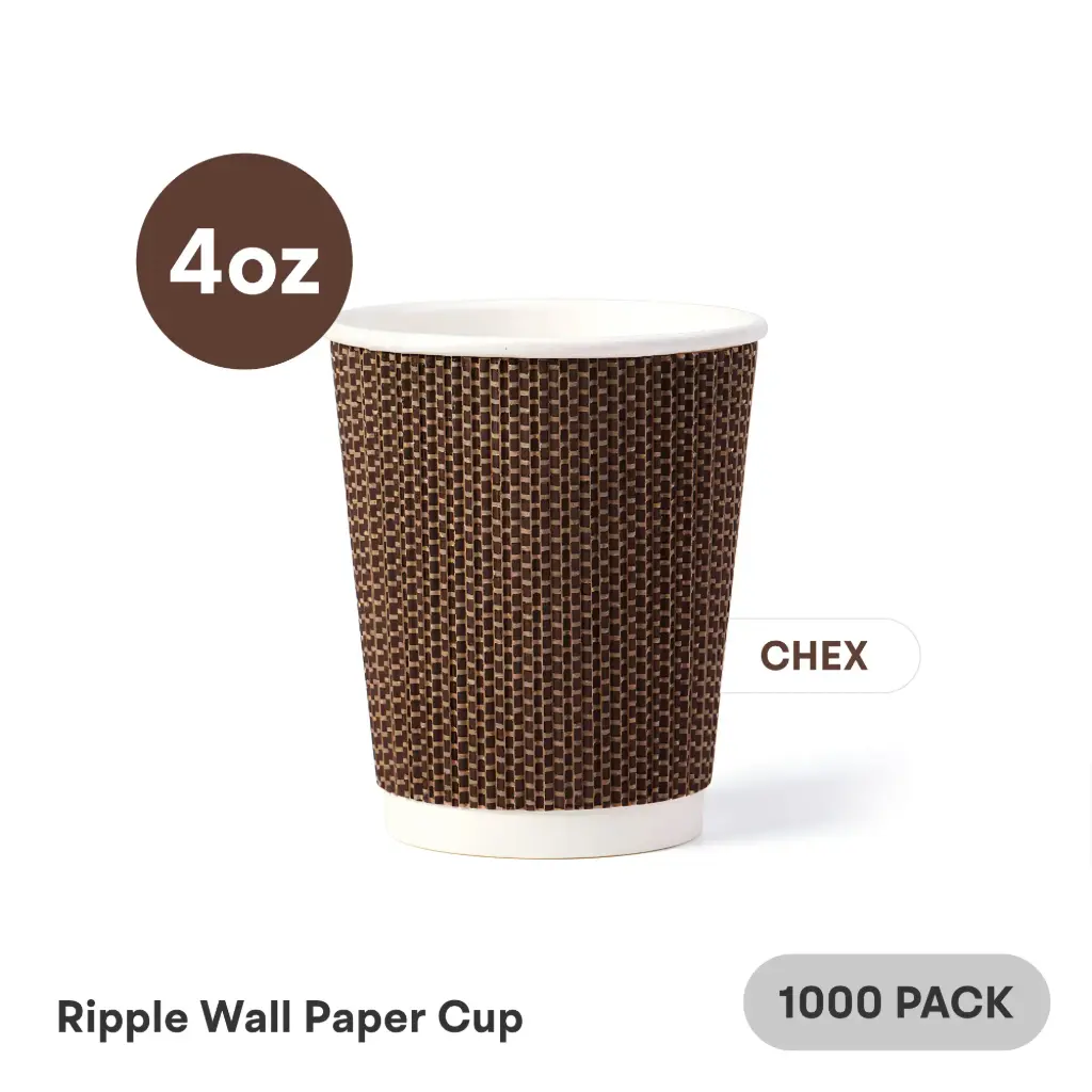 [RW-04-BK-1] 4 OZ Paper Cup Ripple Wall (120 ML) (Brown Chex Black Dots) [1000 per case]  Plain Disposable