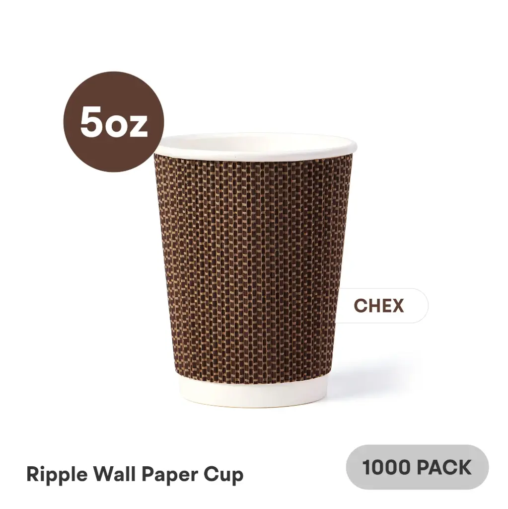 [RW-05-BK-1] 5 OZ Paper Cup Ripple Wall (150 ML) (Brown Chex Black Dots) [1000 per case] Plain Disposable