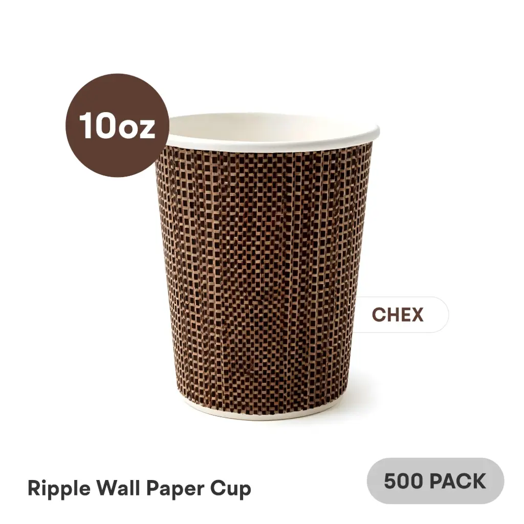 [RW-10-BK-1] 10 OZ Paper Cup Ripple Wall (300 ML) (Brown Chex Black Dots) [500 per case] Plain Disposable