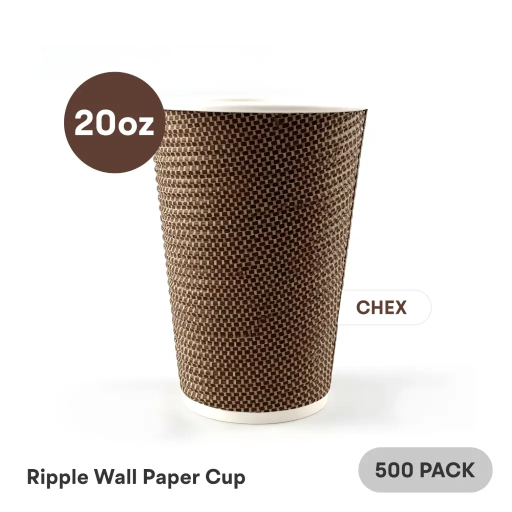 [RW-20-BK-1] 20 OZ Paper Cup Ripple Wall (600 ML) (Brown Chex Black Dots) [500 per case] Plain Disposable