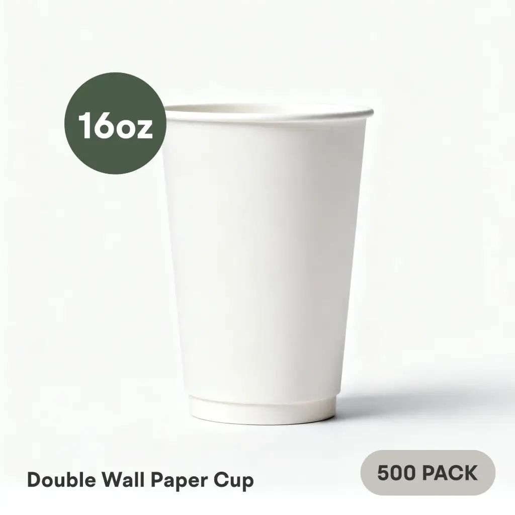[DW-16-WH] 16 OZ Paper Cup Double Wall (480 ML) (White) [500 per case] Plain Disposable