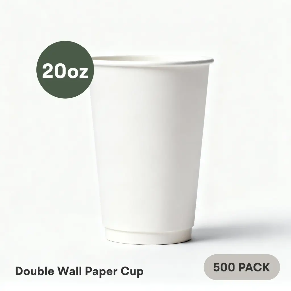 [DW-20-WH] 20 OZ Paper Cup Double Wall (600 ML) (White) [500 per case] Plain Disposable