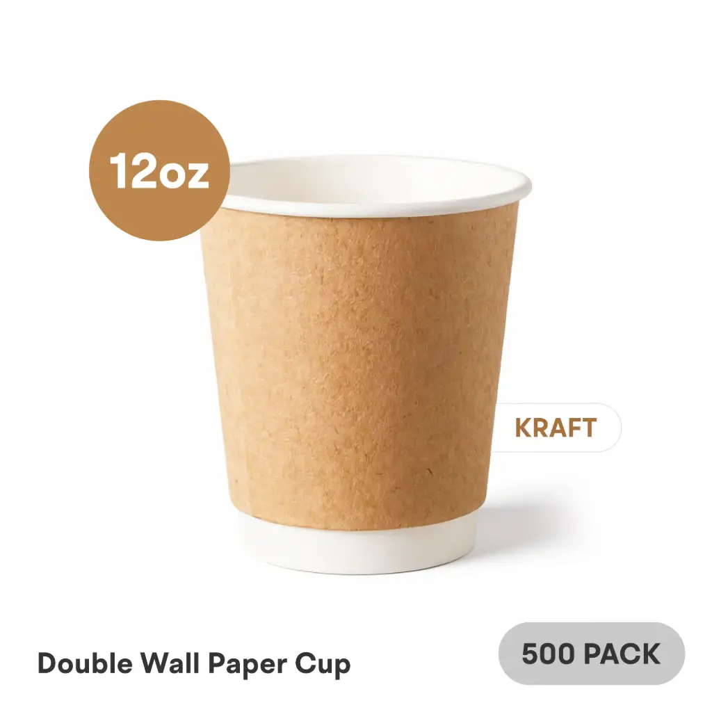 [DW-12-KR] 12 OZ Paper Cup Double Wall (360 ML) (Kraft) [500 per case] Plain Disposable