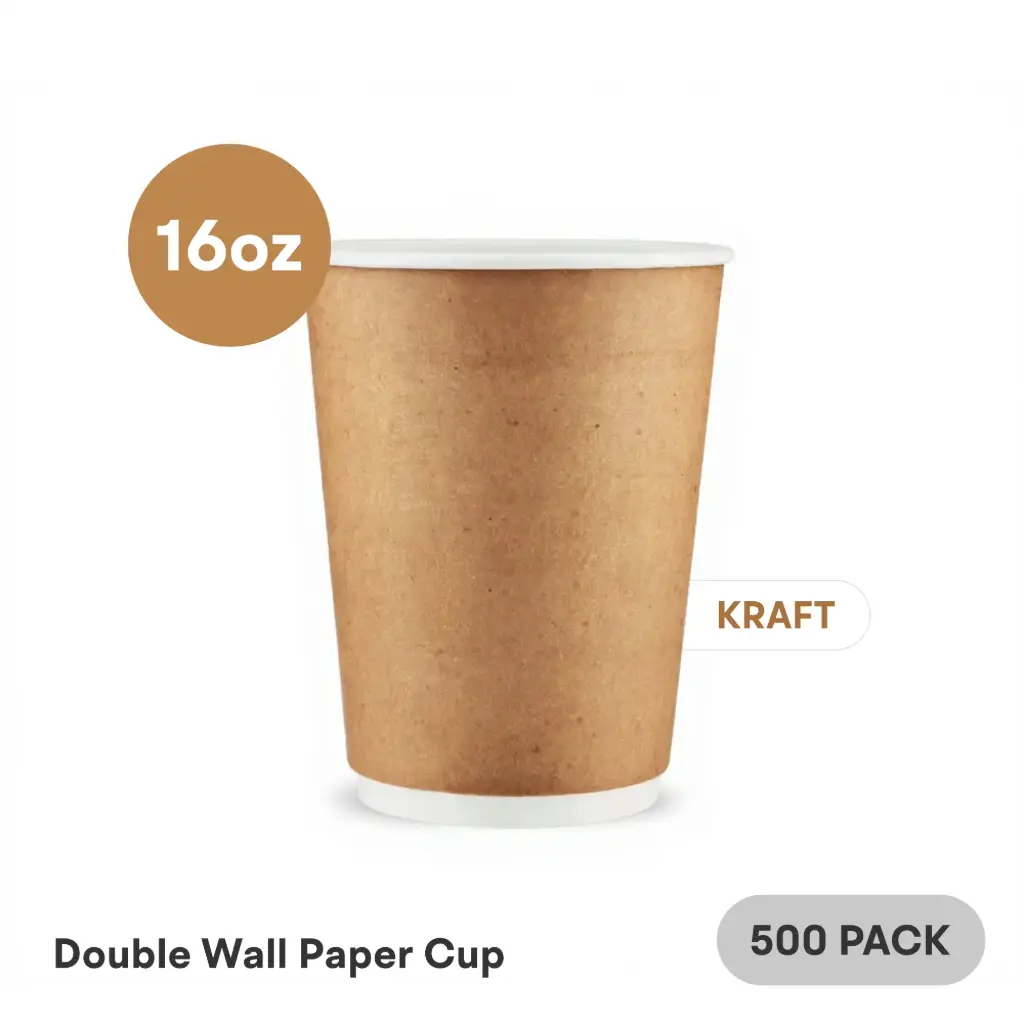 [DW-16-KR] 16 OZ Paper Cup Double Wall (480 ML) (Kraft) [500 per case] Plain Disposable