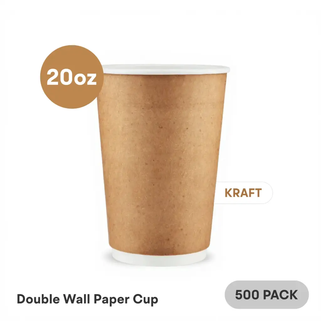 [DW-20-KR] 20 OZ Paper Cup Double Wall (600 ML) (Kraft) [500 per case] Plain Disposable