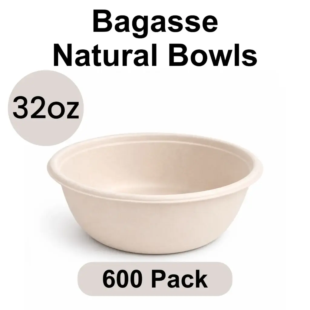 [BB-32-WH] 32 Oz Bowl Round Natural (1000 ml) [600 pack] Bagasse