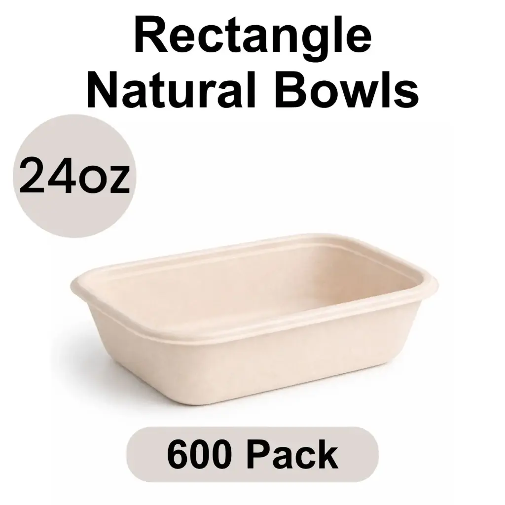 24 Oz Bowl Rectangle Natural (750 ml) [600 pack] Bagasse