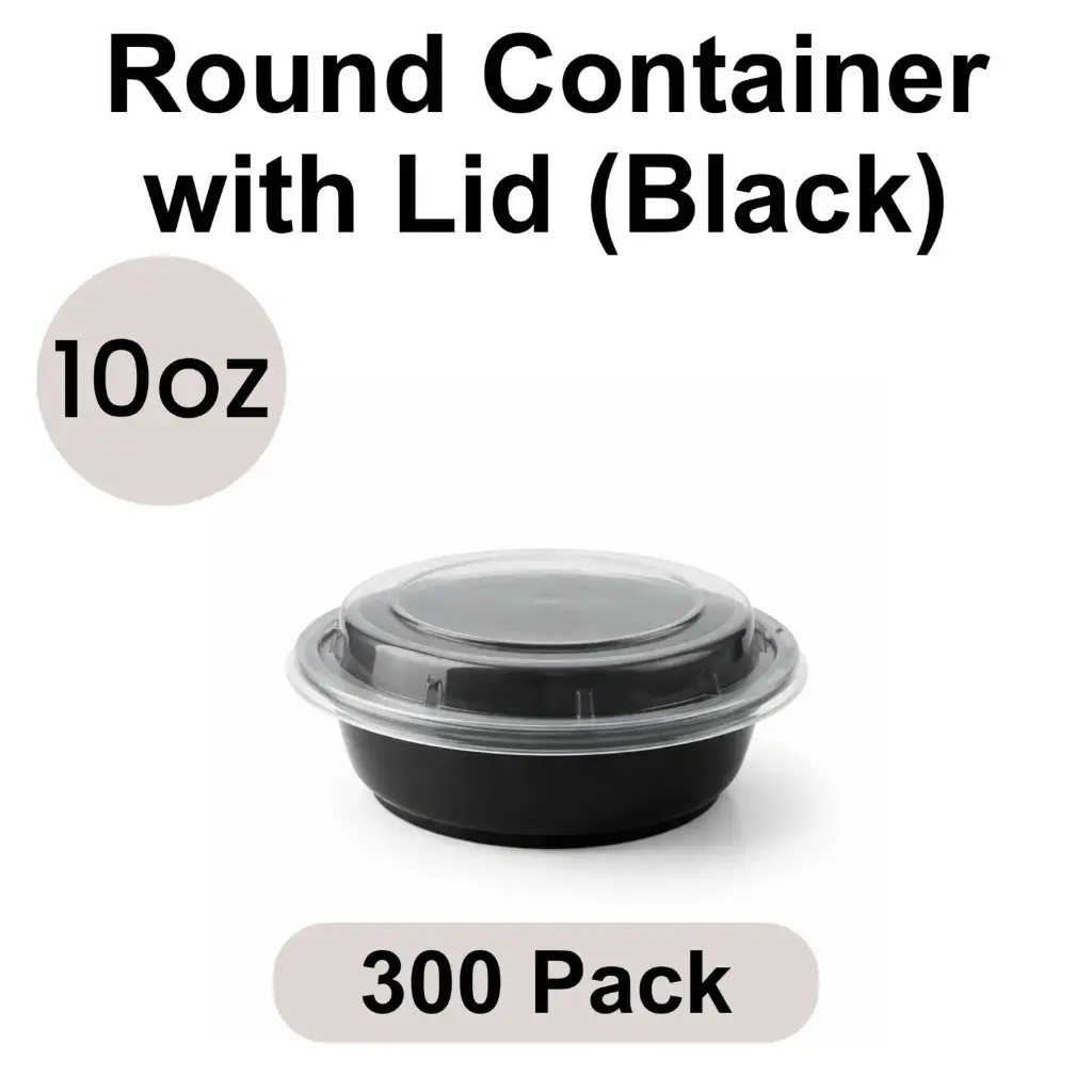 10oz Round Black PP Takeout Container with Lid 300pk [RO-10]