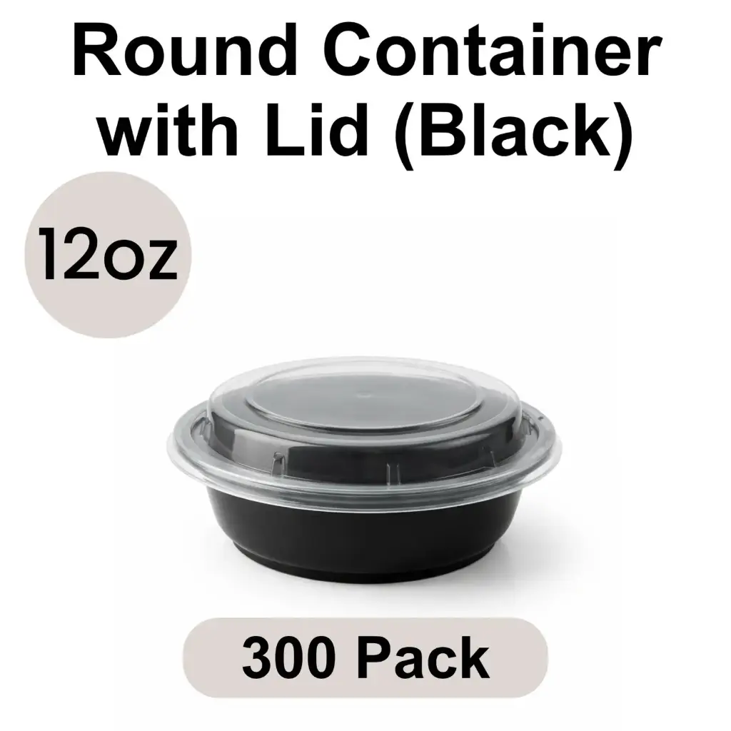 12oz Round Black PP Takeout Container with Lid 150pk [RO-12]