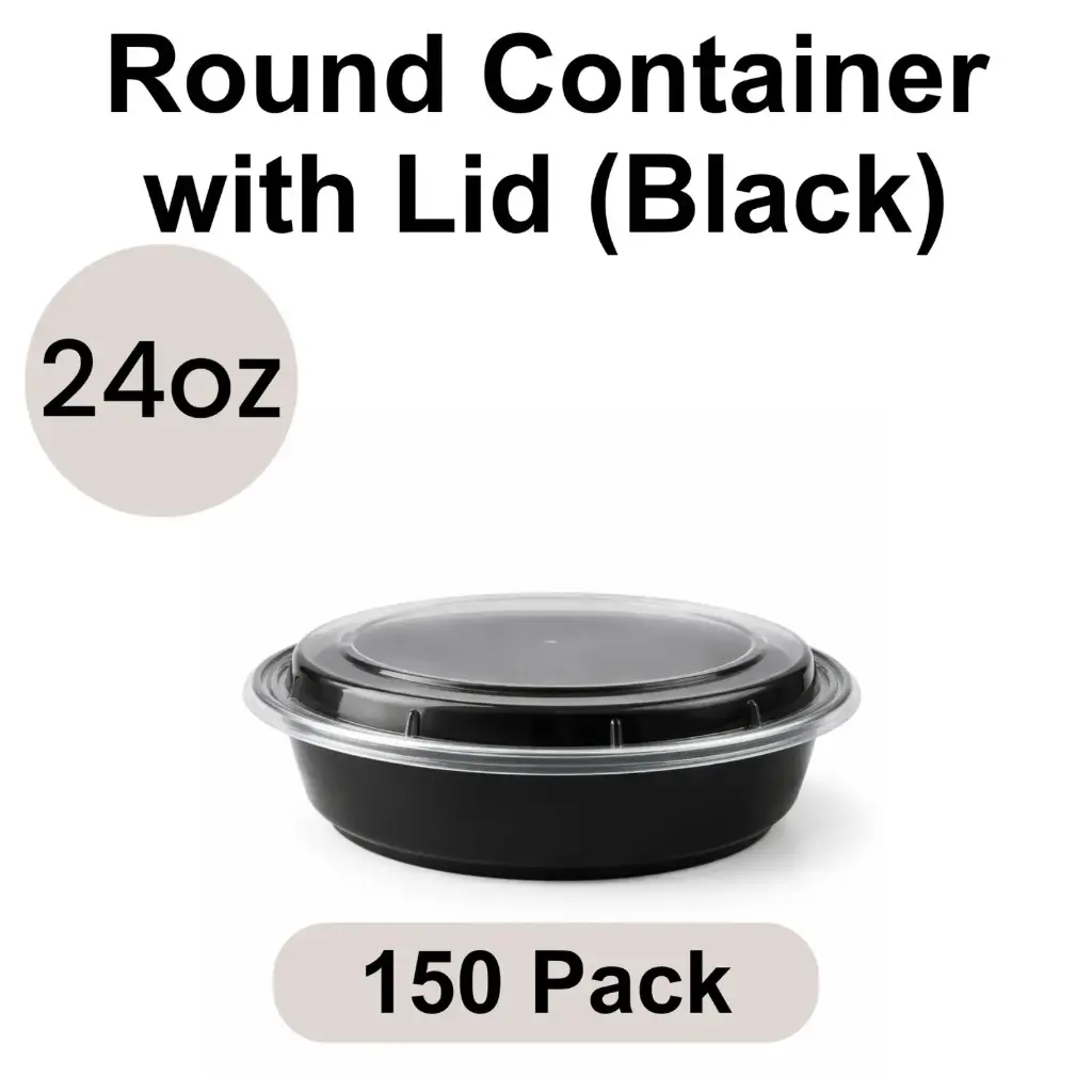 [PP-RO-24] 24oz Round Black PP Takeout Container with Lid 150pk [RO-24]