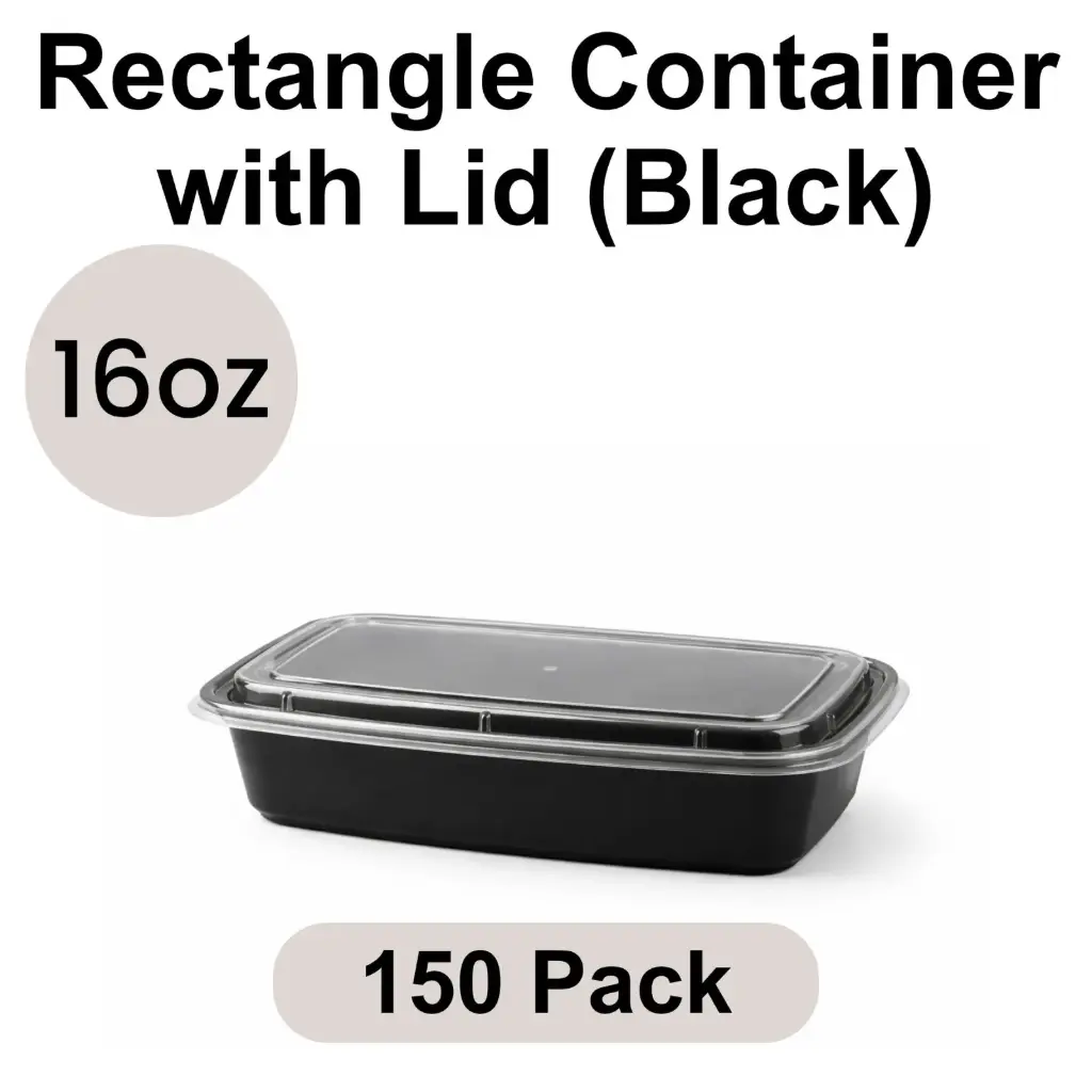 16oz Rectangular Black PP Takeout Container with Lid 150pk [RE-16]