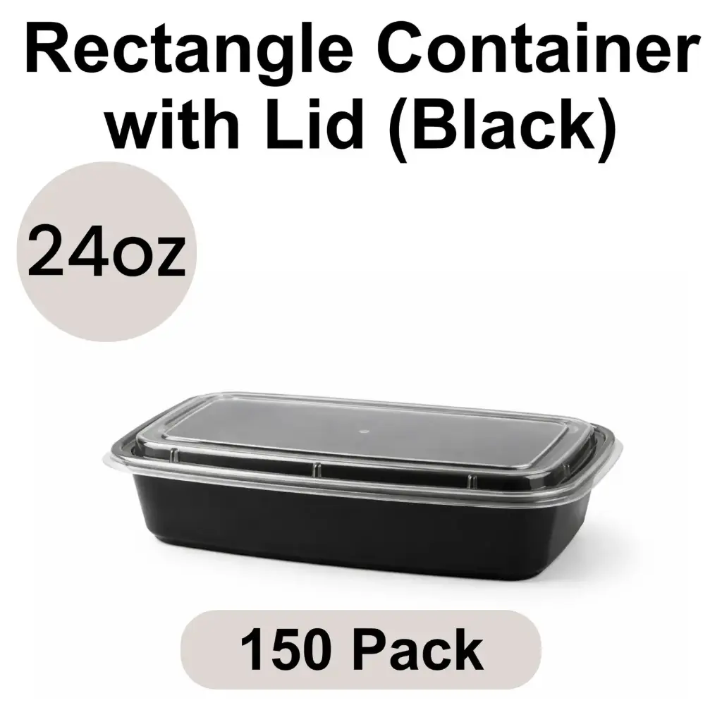 24oz Rectangular Black PP Takeout Container with Lid 150pk [RE-24]