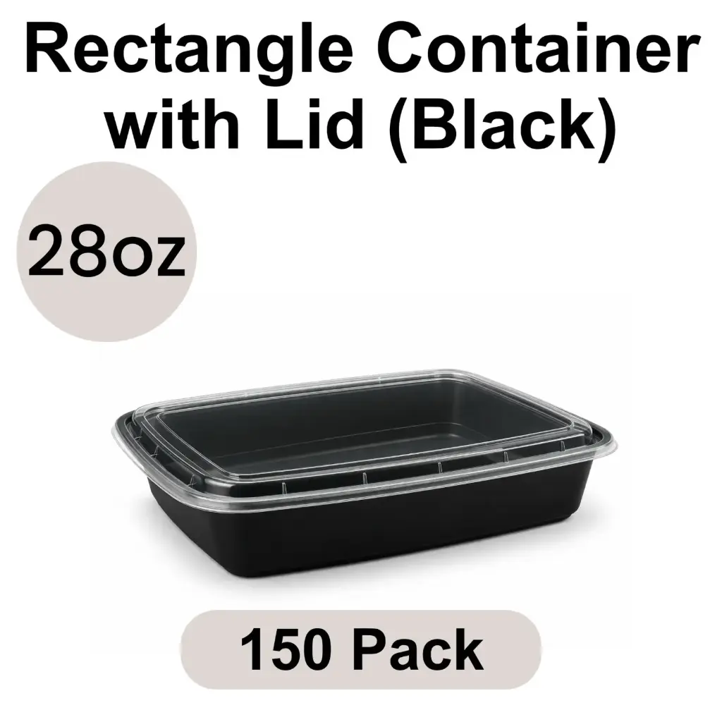 28oz Rectangular Black PP Takeout Container with Lid 150pk [RE-28]