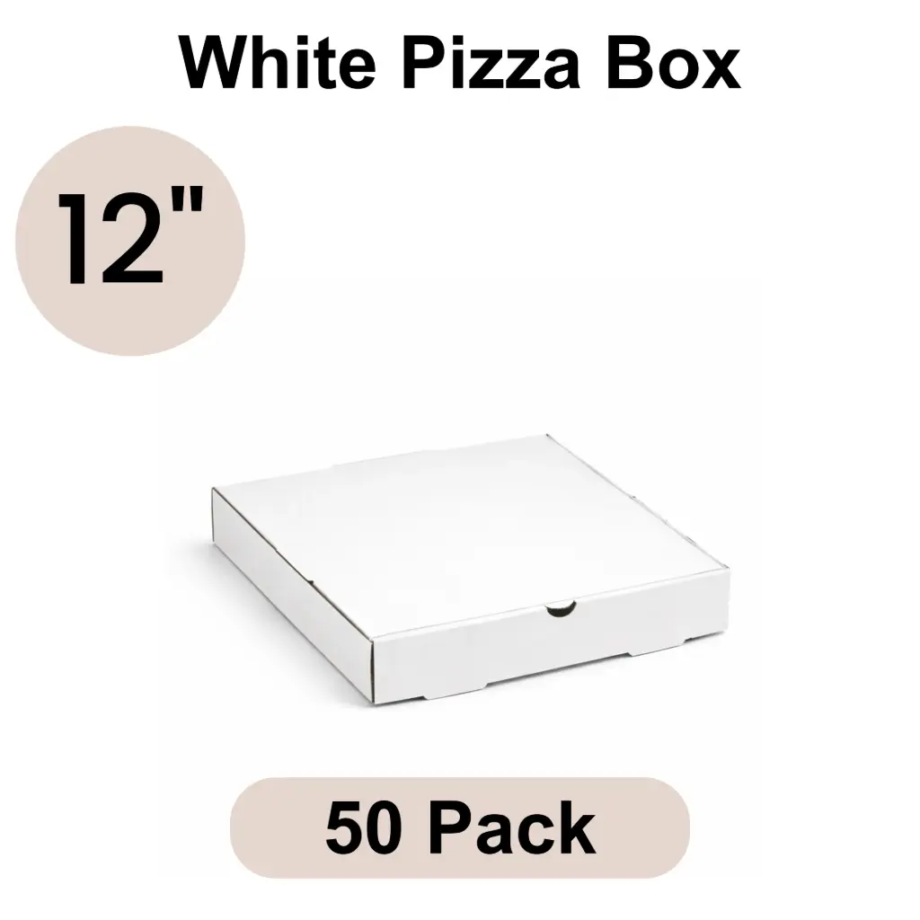 [PZB-12] 12" Plain White Pizza Box 3-ply B-Flute 50pk
