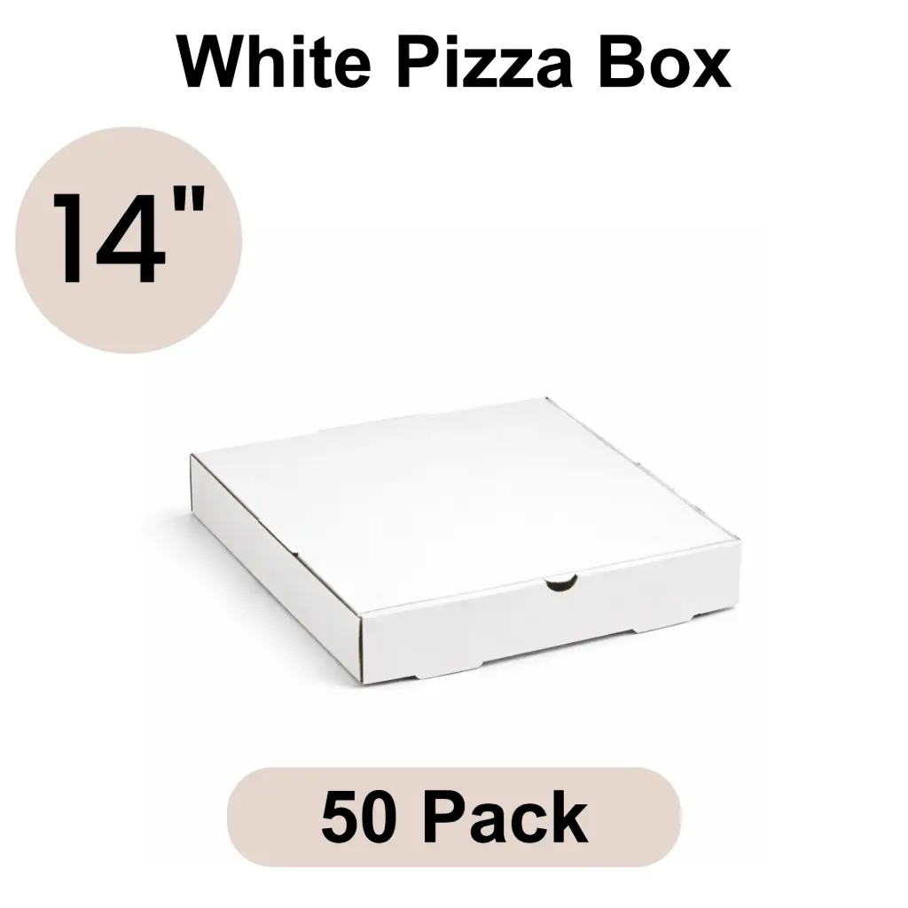 14" Plain White Pizza Box 3-ply B-Flute 50pk