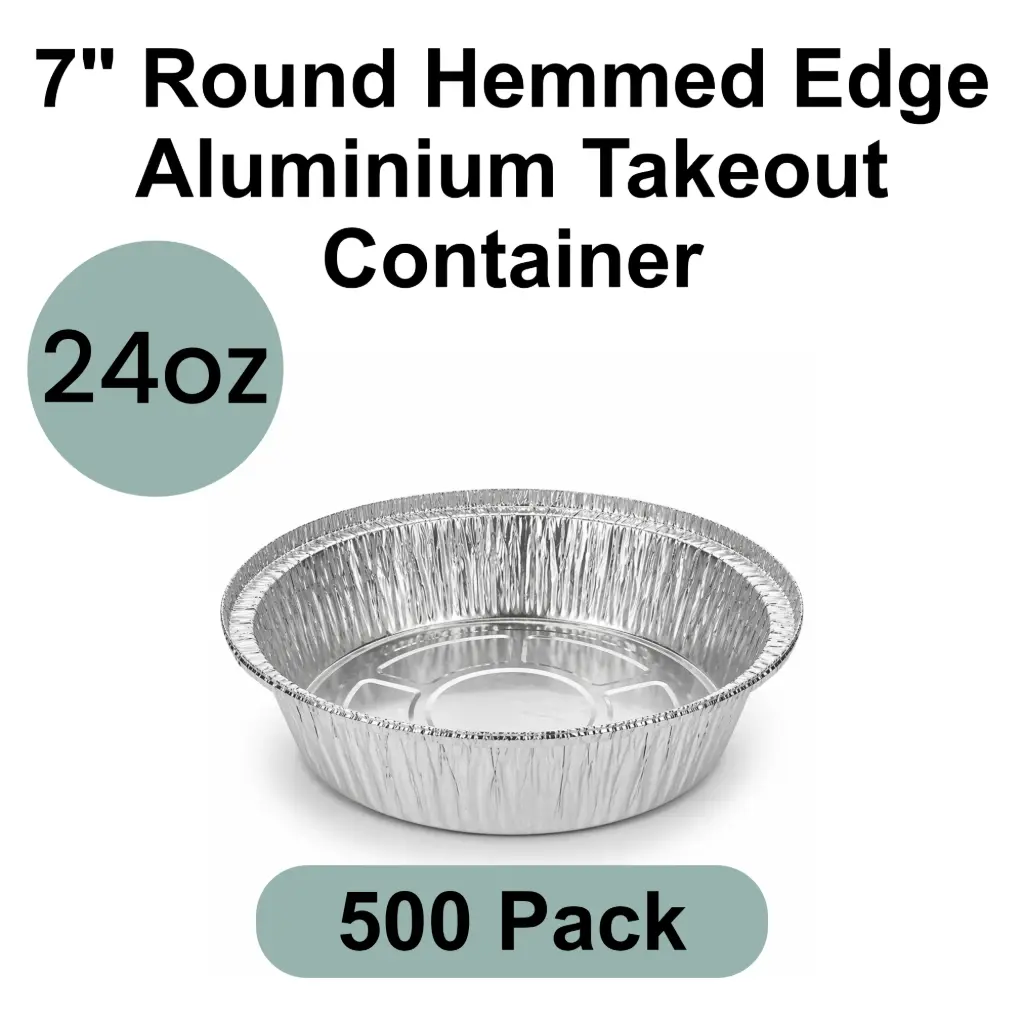 [AF-007] 7" Round 24oz Hemmed Edge Aluminum Takeout Container 500pk
