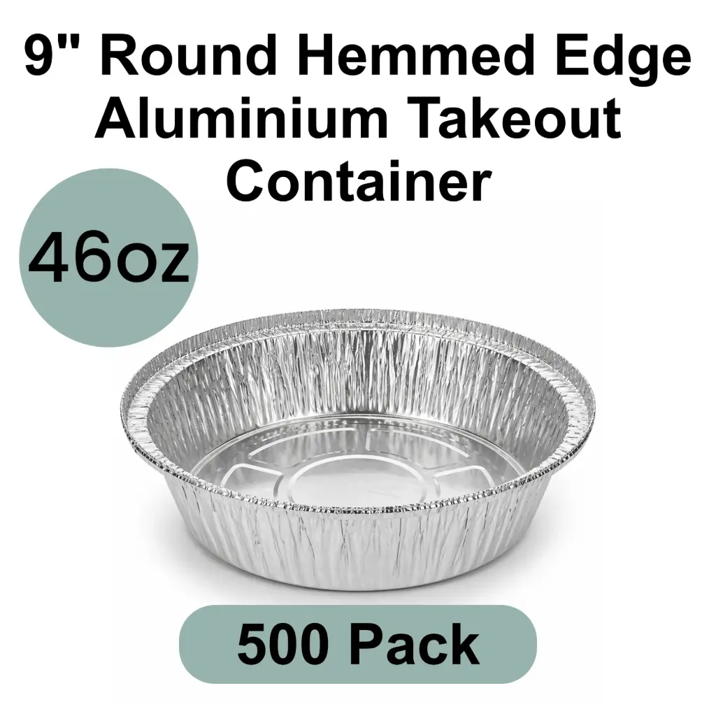 [AF-009] 9" Round 46oz Hemmed Edge Aluminum Takeout Container 500pk