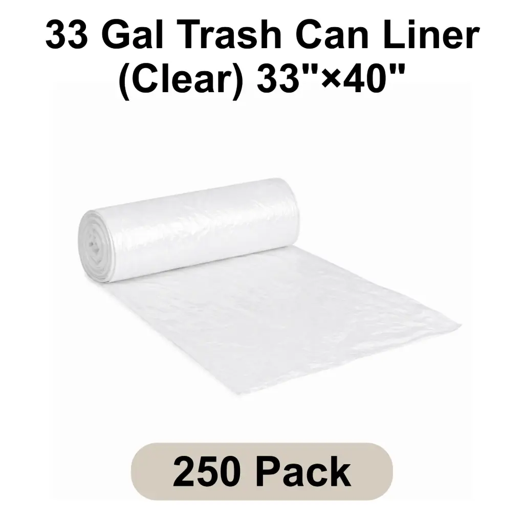 33 Gal Trash Can Liner (Clear) 33"x40" 10 Micron Star Seal | 250/Case (10 Rolls x 25 Bags/Roll)