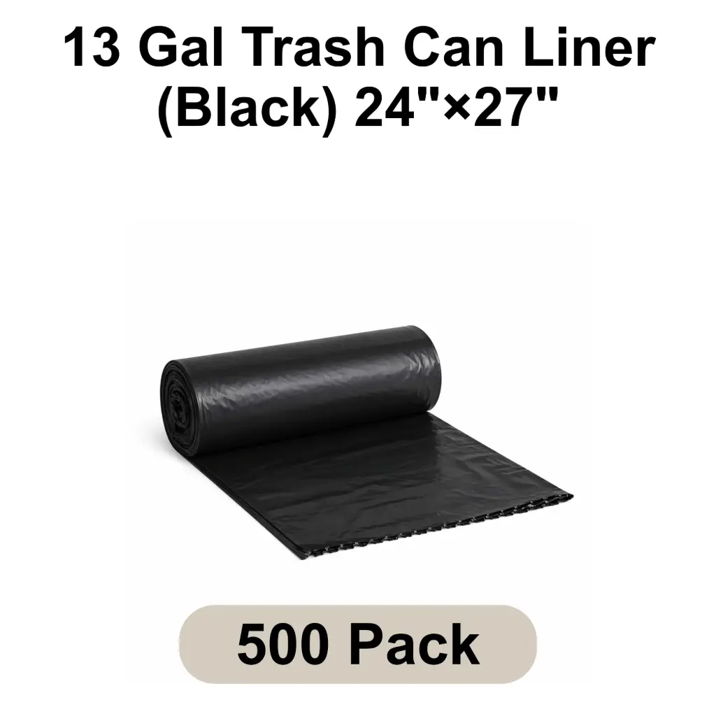 [TCL-BK-008] 13 Gal Trash Can Liner (Black) 24"x27" 0.9 Mil Star Seal | 500/Case (20 Rolls x 25 Bags/Roll)