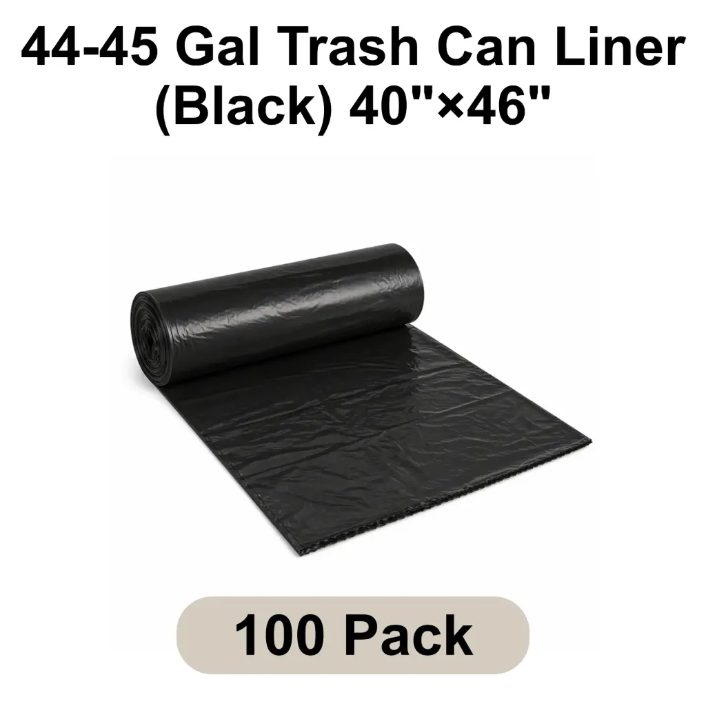 [TCL-BK-011] 44-45 Gal Trash Can Liner (Black) 40"x46" 1.5 Mil Star Seal | 100/Case (5 Rolls x 20 Bags/Roll)