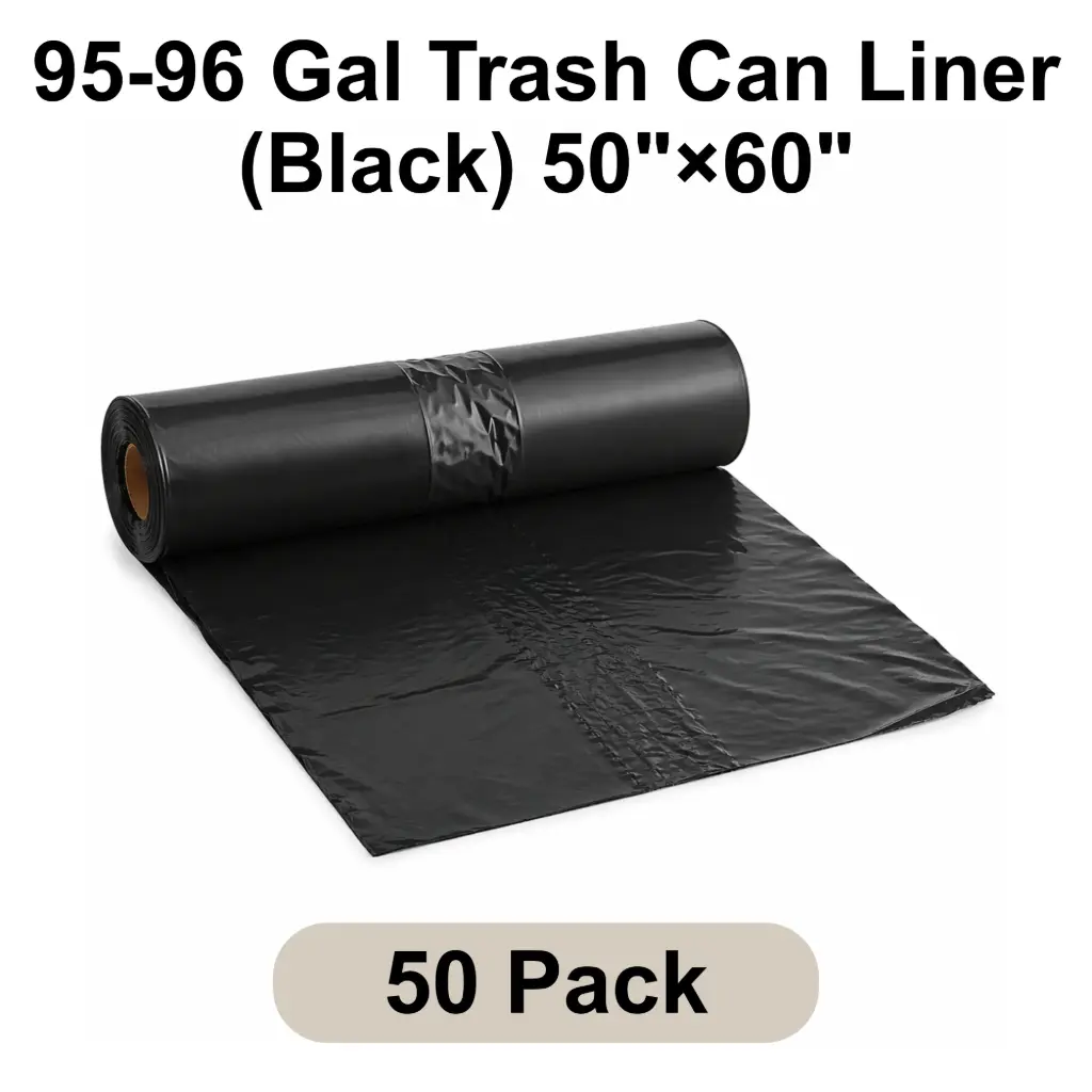 [TCL-BK-015] 95-96 Gal Trash Can Liner (Black) 50"x60" 2.5 Mil Star Seal | 50/Case (2 Rolls x 25 Bags/Roll)