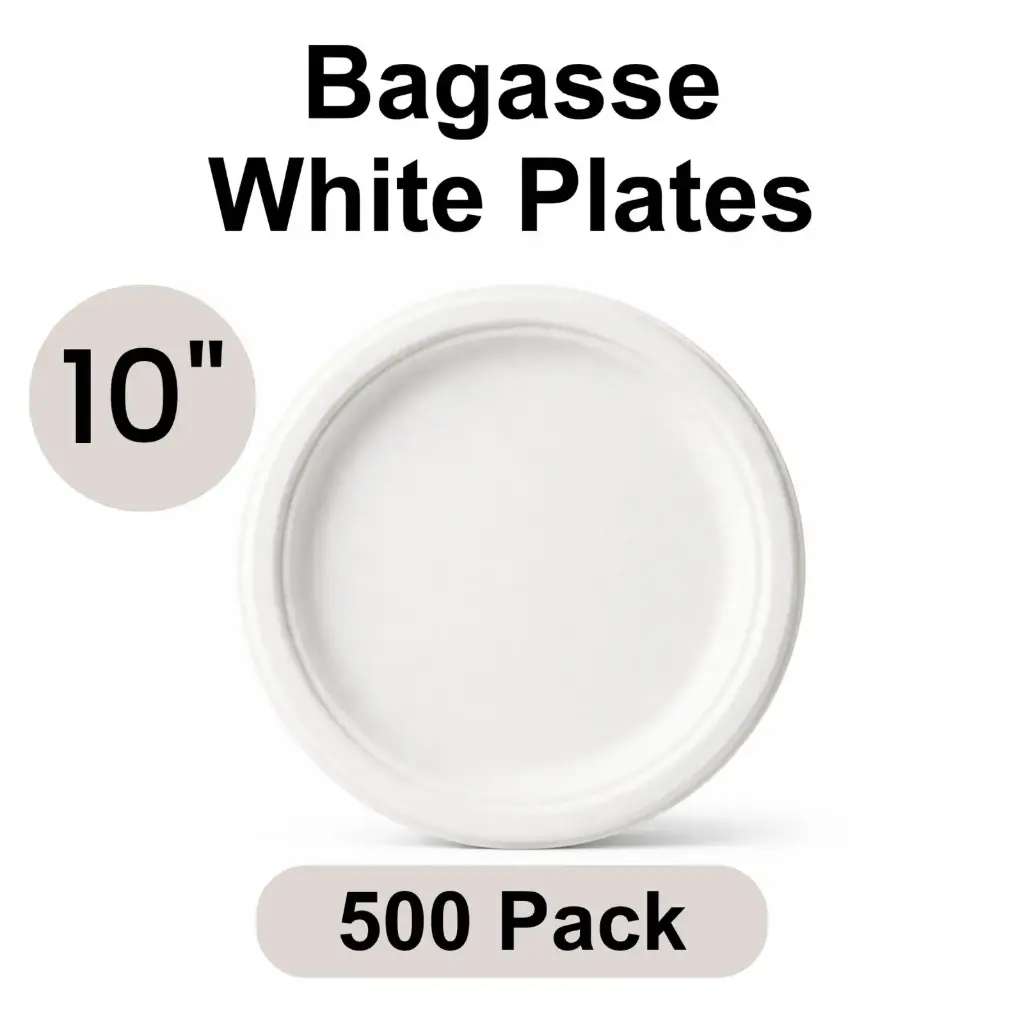 [BP-10-WH] 10" Plates White [500 pack] Bagasse
